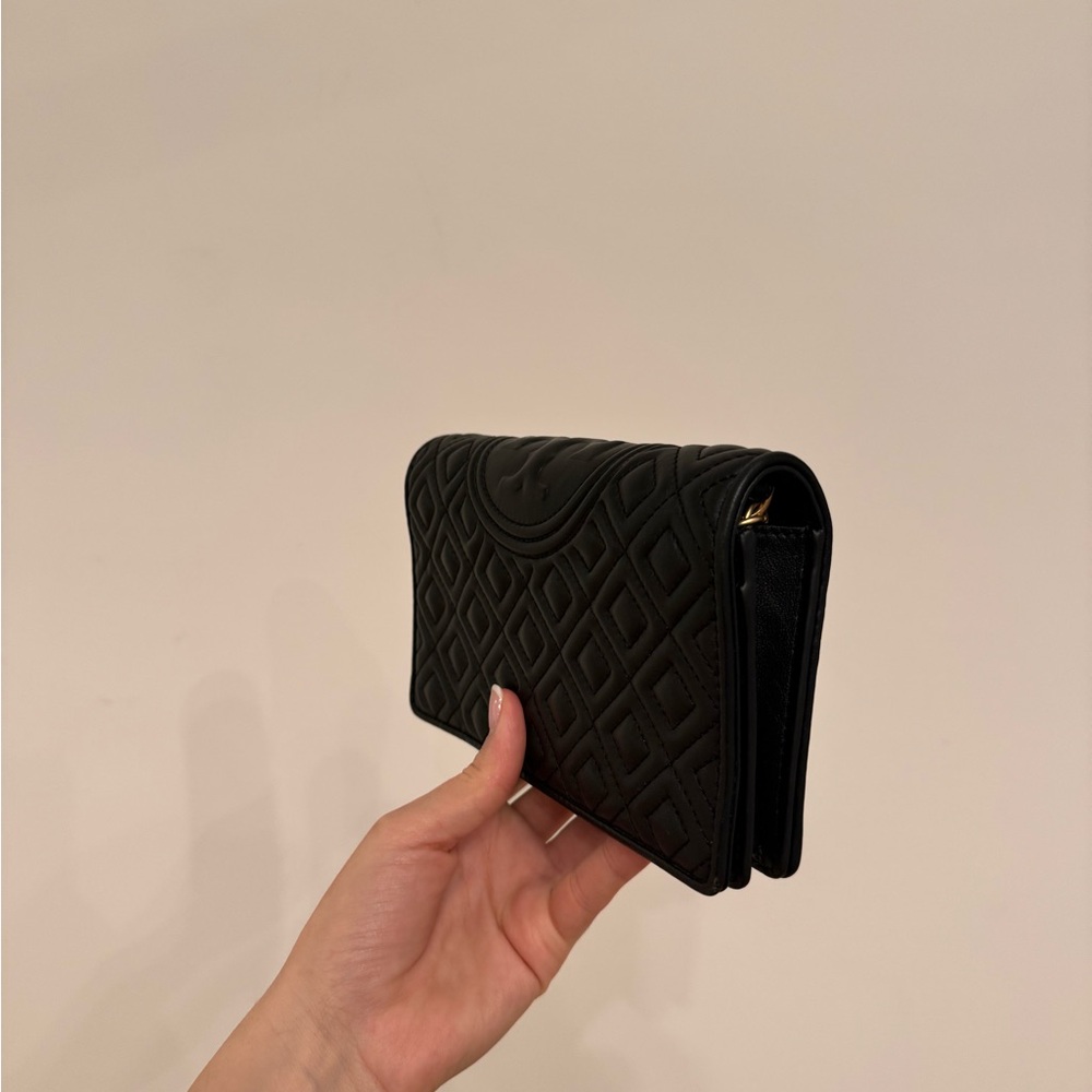 Tory Burch Fleming Wallet Black Quilted Chain Crossbody Bag - Picture 11 of 16